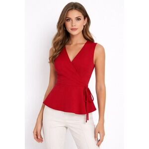 Montgomery Post Perri Surplice Airelle Blouse Red Sleeveless Peplum Small NWT